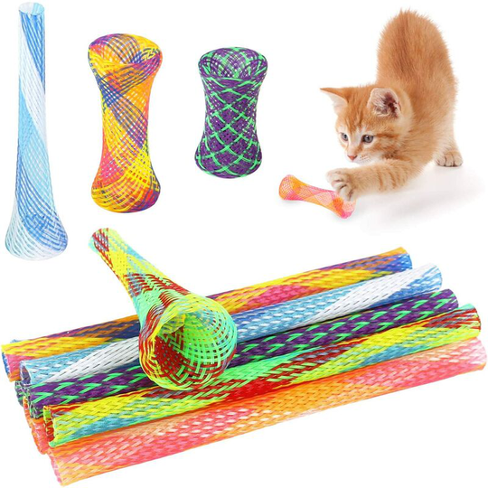 Spring Tube Toy 25 Pcs Colorful Interactive Cat Toy Cat Spring Funny Nylon Cat Spring Retractable Flexible Spring Tube Toy for Pet Kitten, Random
