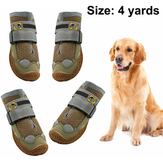 Monly - Waterproof Dog Shoes with Reflective Straps for Small Medium Dogs Outdoors Khaki Size 4