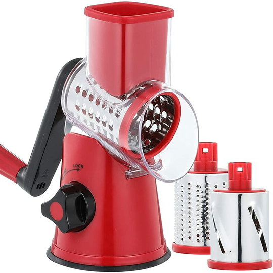 Rotary Cheese Grater, Vegetable Slicer with 3 Interchangeable Drum Blades, Time-Saving Quick Cut Kitchen Grater, Rotary Grater Suitable for