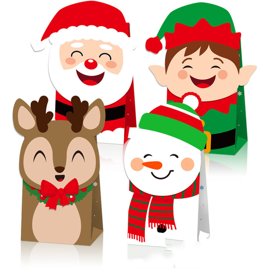 Christmas Paper Bags, 24pcs Xmas Die-Cut Flip Over Party Gift Treat Bags for Christmas party supplies decors
