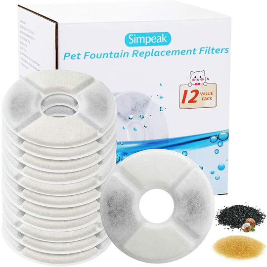 Fountain Filters, 12 Pieces Cats Cane Fountain Replacement Filters, Replacement Filters with Activated Carbon and Ion Exchange Resin