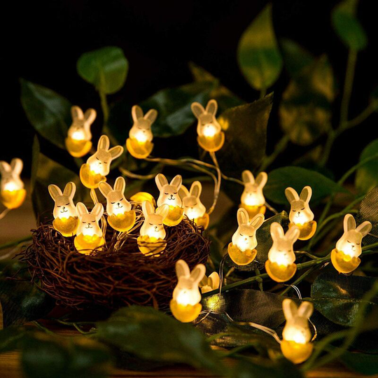 Outdoor String Lights,6.5ft 30LED Warm White Rabbit Easter Copper Wire Decorative Lights Battery Ope