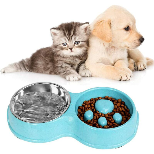 Non-Slip Dog Cat Bowl Double Bowl Stainless Steel Dog Bowl Slow Feeder Fun Interactive Feeding Bowl Cats Dogs Bowl