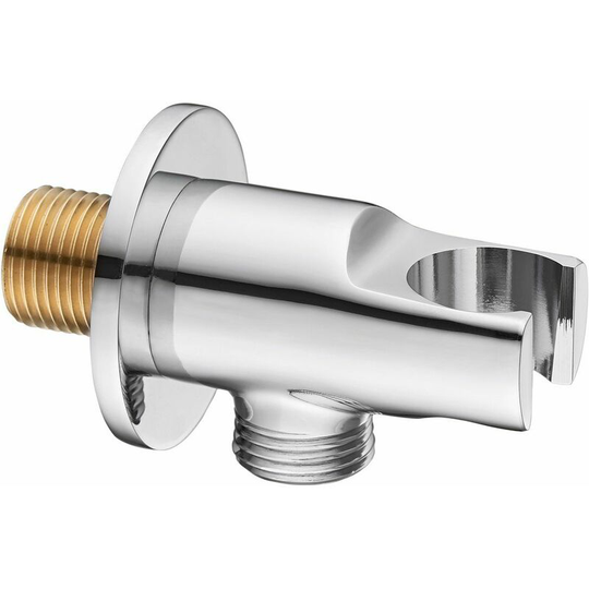 KSA-006 brass shower wall elbow outlet with handset holder: round - Chrome - Keenware