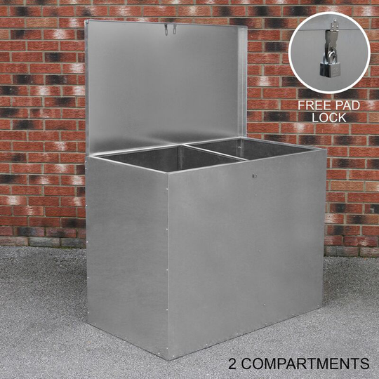 Monster Shop - Large Storage Feed Bins 64L Galvanised Metal Waterproof Rodent Proof Outdoor Farm Garden Stables Animal Lockable Container Free Pad