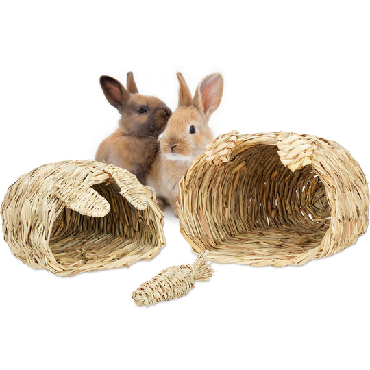 Relaxdays - rabbit toy, set of 3 pieces, feeding stand & treat box, teeth grinding, guinea pig feeding stand, natural wood