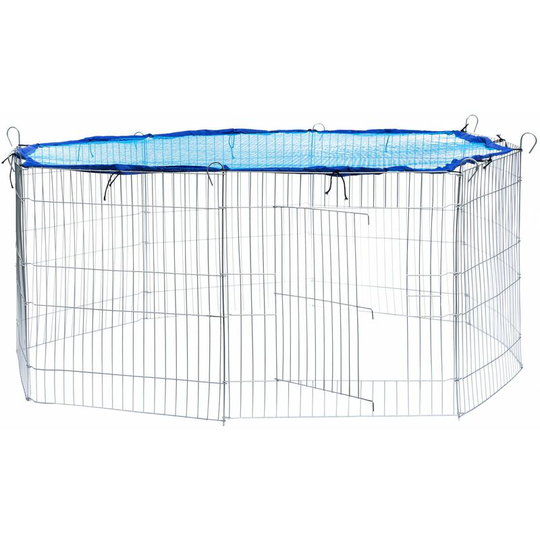 Rabbit run with safety net - guinea pig run, rabbit cage, rabbit pen - blue - blue