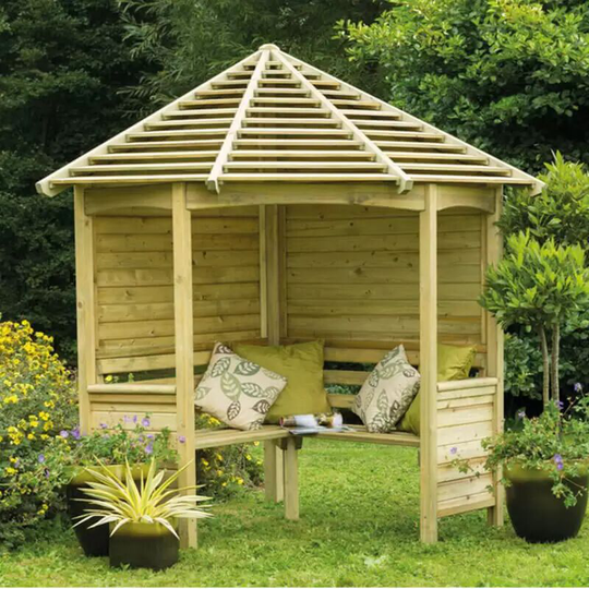 Forest - Venetian Corner Arbour Seat - Garden Shelter Slatted Roof Pressure Treated