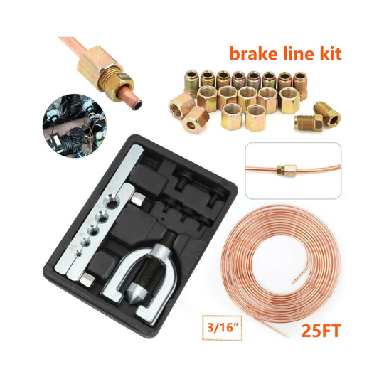 Brake Line Pipe Repair Kit 3/16"Copper Pipe Flaring Tool Nuts Fittings