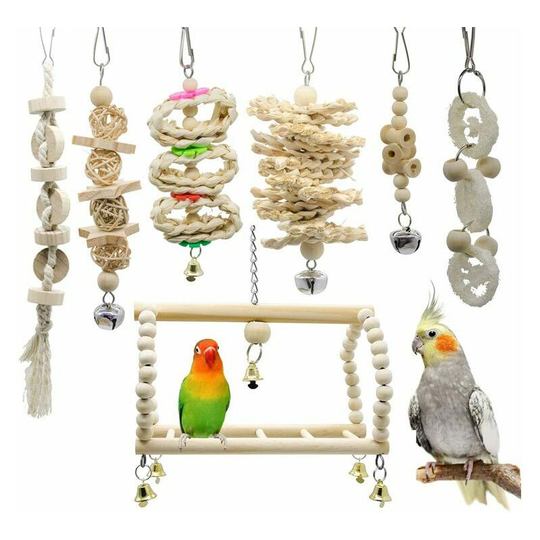 7-piece bird parrot chew toy, suitable for birds, parrots, parakeets, parakeets, macaws, lovebirds.
