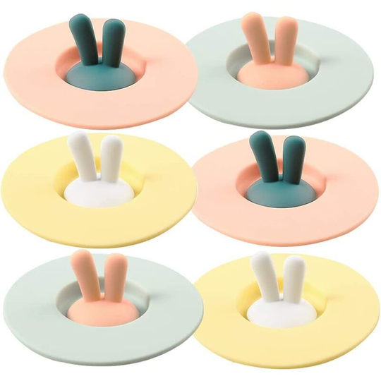 Silicone Cup Lids - Mug Lid [6 Set] Rabbit Dustproof Airtight Cup Lid - Hot Cup Lids - Bright Color Silicone Drink Cup Lids