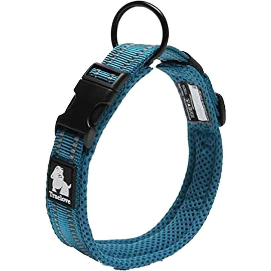 Reflective Dog Collar Adjustable Strong Nylon Comfort Padded Classic Pet Collars (Blue,S)