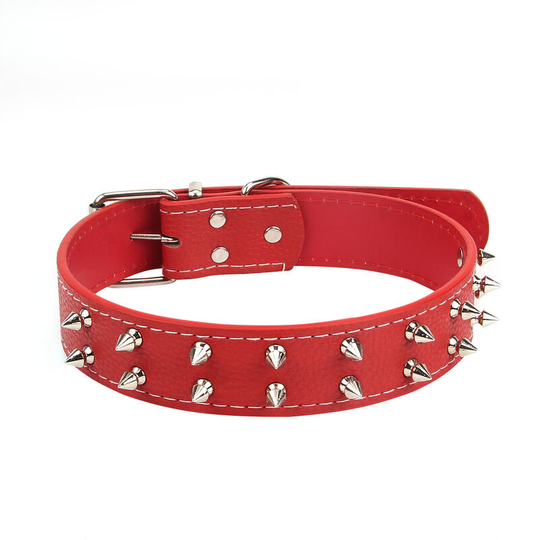 Dog Collar with Rivets Adjustable Buckle pu Leather Chic Collars for Medium Large Dogs - Red