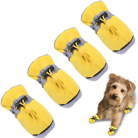 Dog paw protection, shoes; winter non-slip for dogs, with reflective tape, suitable for small, medium and large dogs 4-piece set yellow