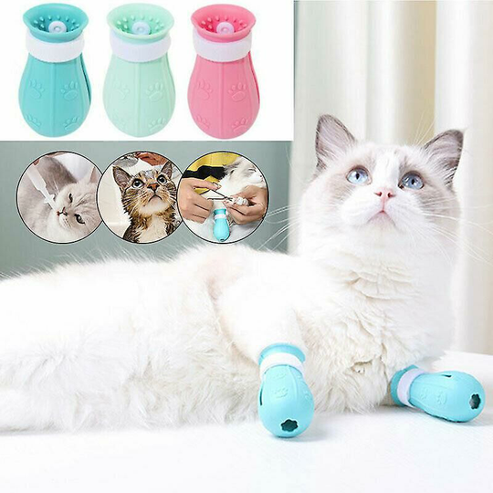 Pet Cat Silicone Foot Covers Antiscratch Claw Shoes Boots For Bath Shaving TreatmentLight Blue