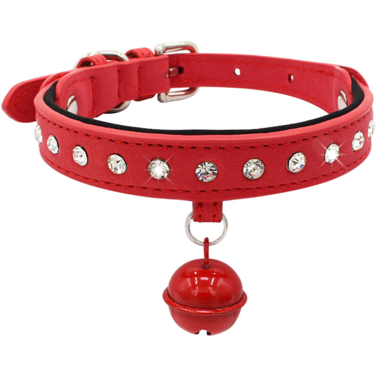 Dog Collar Soft Comfortable fitted Bling Puppy Collar with Diamante - Red - s