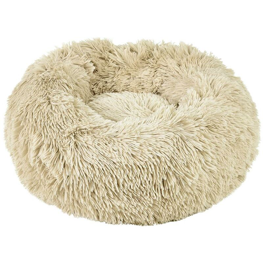 Round Fluffy Pet Dog Puppy Cat Bed Warm Comfy Nest Doughnut Donut Calming Pad - Cream - Small - Bunty