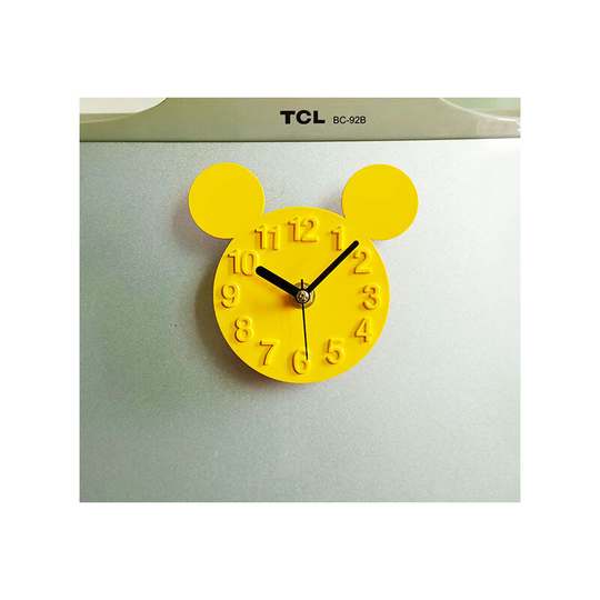 Modern Design Mickey Mouse Big Numbers 3D Fridge Stick Clock Wall Watch -Yellow - Muff
