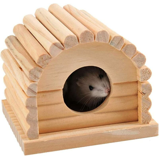 Echoo - Hamster Split Wooden House,Arched Roof Hideout Breathable Small Animal Habitat Cage