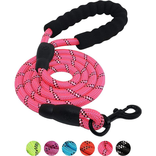 LangRay Dog Leash Multicolor Reflective Nylon Round Rope Medium Large Dog Leash Pink