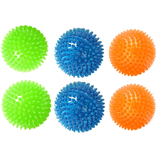 Dog Squeaky Balls Puppy Toys Chew Toys Built-in Squeaker Soft Spikes Bouncy Teeth Cleaning Interactive Ball Medium size-6PCS