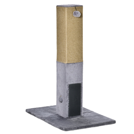 PawHut Cat Scratching Post Scratcher Climber w/ Hanging Toy - Grey