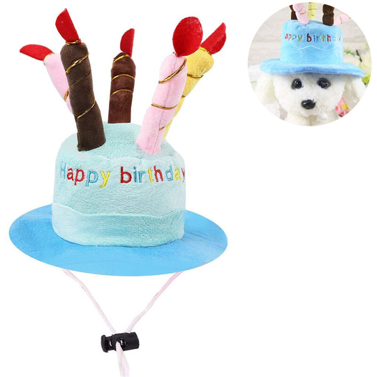 Pet Birthday Hat Adjustable Short Plush Dog Hat Like a Birthday Cake Suitable for Most Dogs and Cats, blue