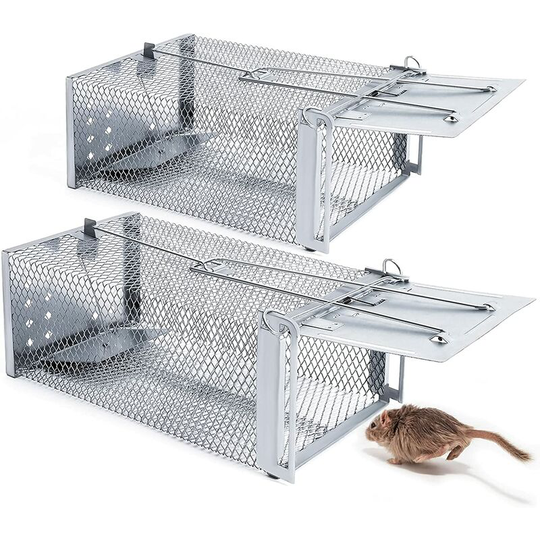 Live Mouse Trap, 2 Pack Human Rat Trap, Reusable Rodent Trap Rat Trap Stainless Steel Cage for Home Garden Indoor Outdoor (26.5 x 14 x 11cm)