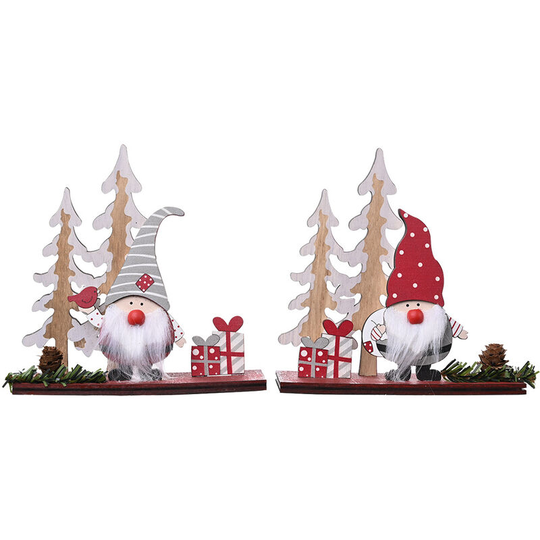 Ilovemilan - 2 pieces Christmas decorations Wooden pine nut double tree forest elderly ornaments Wooden faceless doll ornaments