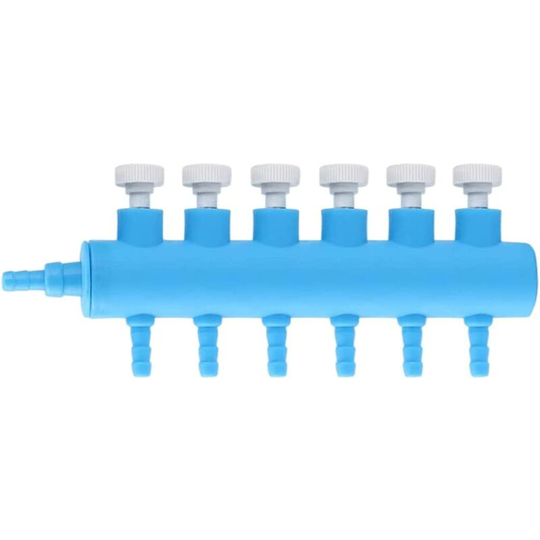 Aquarium Air Flow Divider, Aquarium Stainless Steel Air Control Valve, Aquarium Oxygen Distributor, Aquarium Air Pump Accessories (6 Way, Blue)