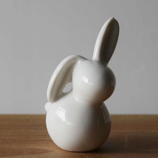 Decoration Mini Cute Simple White Ceramic Living Room Bedroom Office Animal Ceramic Rabbit Home