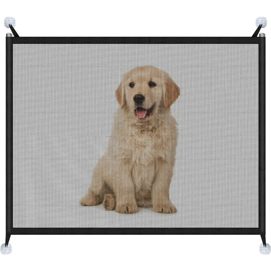 Expandable Dog Safety Barrier, Pet Safety Guard Mesh Dog Gate, Portable Isolation Net, Magic Animal Gate No Drilling for Hallway Stairs Doors, Black