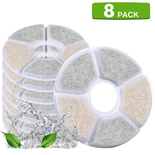 Cat Water Fountain Filters Replacement Filters for 84oz/2.5L Round Filter Space Automatic Pet Water Fountain 8pcs 3 Filtration System