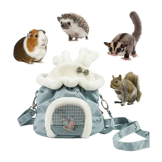 Hamster Travel Bag Small Animal Carrier Portable Outdoor Pouch with Detachable Shoulder Strap Zipper, Breathable Hanging Tote for Sugar Glider