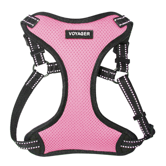 (M, Pink) Voyager by Best Pet Supplies - Fully Adjustable Step-in Mesh Harness with Reflective 3M Piping