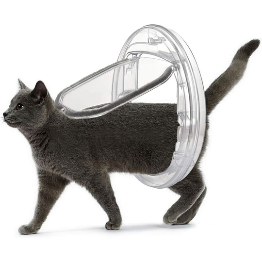 4-way locking cat flap matt, cat flap for cats and small, easy to install and use, suitable for glass, wood, brick, door and window (transparent)