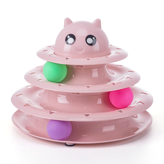 Pet Cat Kitten Interactive Crazy Hunting Activity Ball Tower Disk Amusement Game Trilaminar Toy - 3 Levels and 3 Balls,1pcs