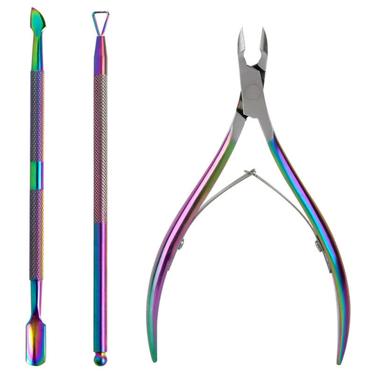 Cuticle trimmer with cuticle pusher, cuticle remover cutting pliers scissors and triangular cuticle nail pusher peeling scraper, durable nail clipper