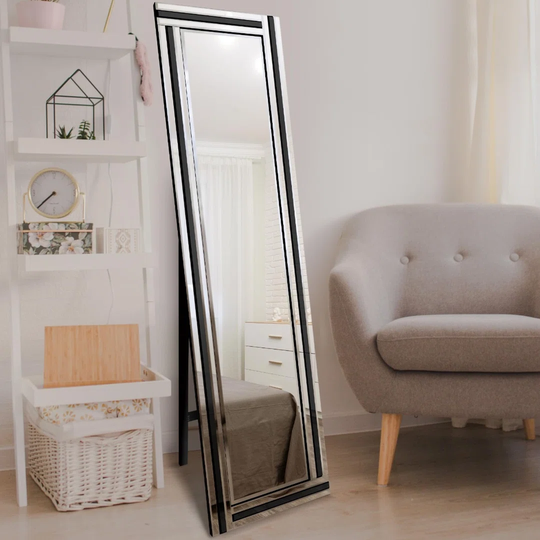 Talisha Framed Wall Mounted Cheval Mirror in Black