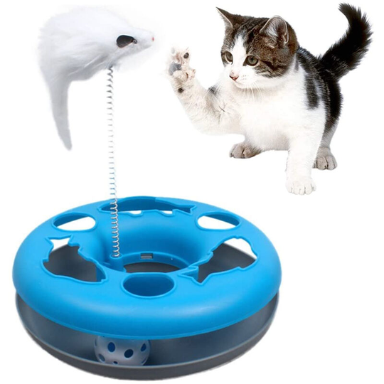 Cat Interactive Toys Roller Catch Ball Pet Kitten Fun Toy with Teaser Mouse Exercise Puzzle Christmas, blue