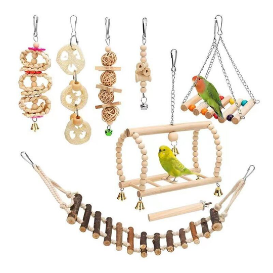 8 Pack Bird Toys for Parrot, Bird Chew Toy Swings Hanging Toy Bridge Ladders, Hanging Toy Bells for Parrots, Budgies, Lovebirds