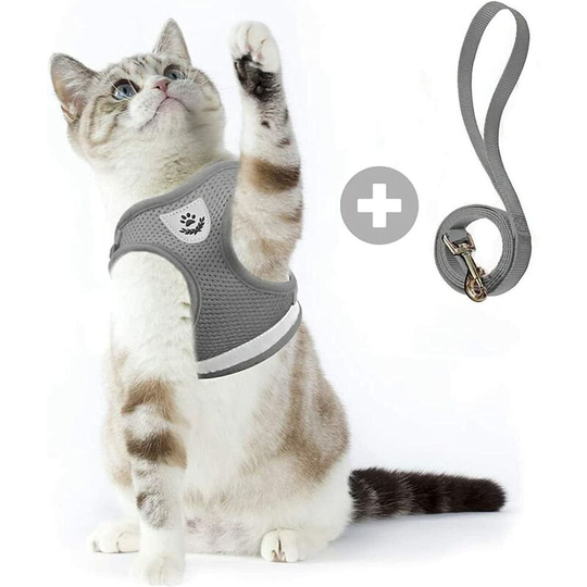 Cat Harness Anti-escape Puppy Harness Soft Rabbit Harness with Leash for Kitten, Dogs, Chihuahua(S,grey)