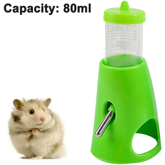 Pet Small Animals Hamster Hideout Drinking Waterer 2-in-1 Water Bottle with Base Hut for Small Animals pba Free, green