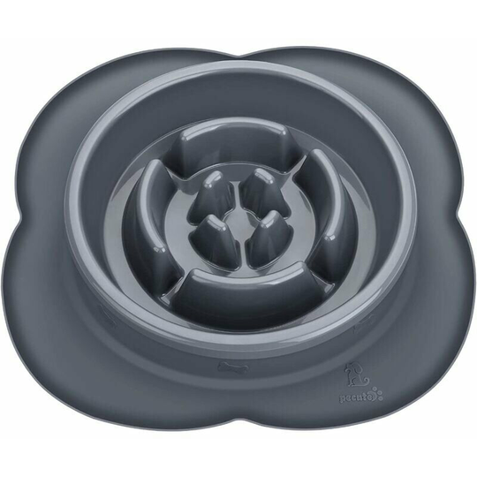Slow Feeder Dog Bowl with Non-Slip Mat, Food Grade Silicone - Slow to Eat Spill Proof Bowls (Grey)