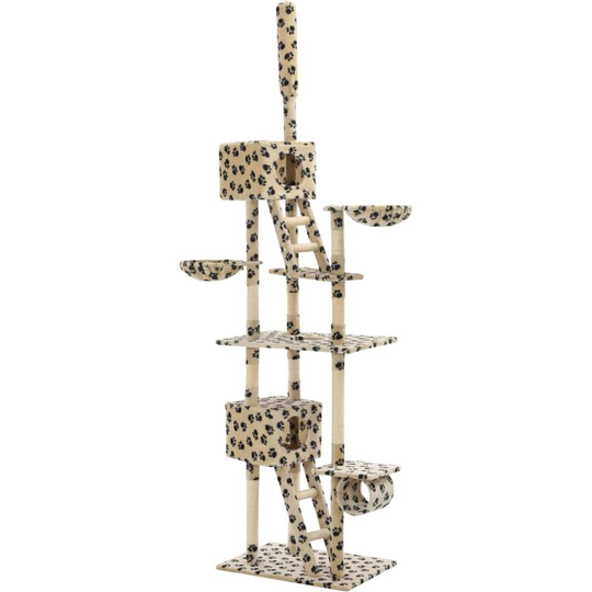 Cat Tree with Sisal Scratching Posts 230-260cm Beige Paw Prints Vidaxl Beige