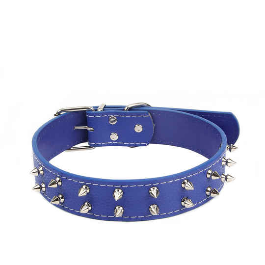 Dog Collar with Rivets Adjustable Buckle pu Leather Chic Collars for Medium Large Dogs, Blue - Blue