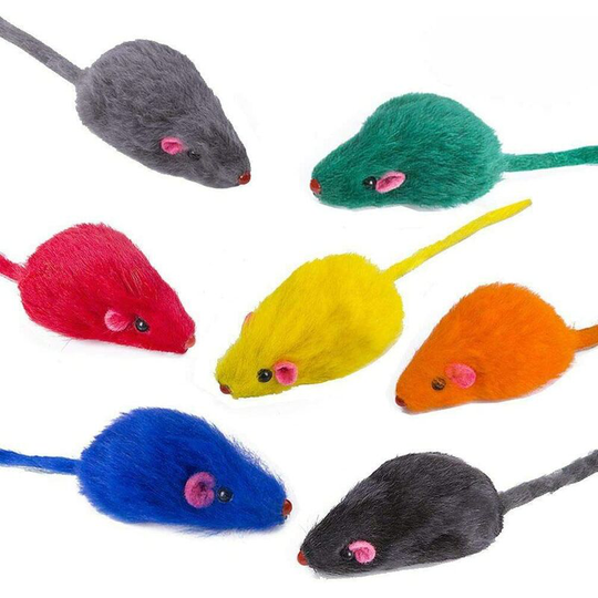 Modou - Set of 14 Multicolored Rainbow Toy Mice for Cats Kittens Gift - 7 Different Colors