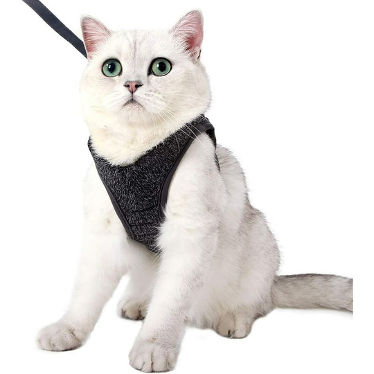 LangRay Cat Harness - Ultralight Cat Harness and Leash Set Leak Proof Adjustable Kitten Harness for Puppy Rabbit Ferret (Gri, M)