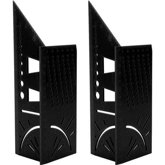 Set of 2 Multi-Angle Measuring Rulers, 3D Miter Angle Measuring 45 Degree 90 Degree Woodworking (Black)