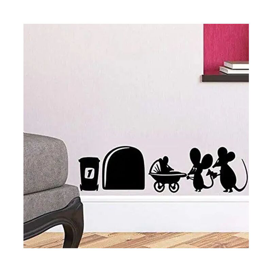 Sun Flowergb - Mouse Hole ' mouse family ' Skirting Board Wall Art Sticker Vinyl Decal ' 19cm x4.4cm,Stroller Mouse Hole Cute and Funny Small